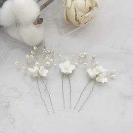 Cubahop Wedding Hair Clips with Wedding Flowers Crystal Wedding Hair Clips Pearl Floral Headpiece for Women and Girls Pack of 3 (Silver)