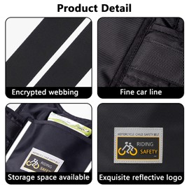 Children's Motorcycle Safety Belts, Children's Bicycle Rear Seat Belts Fall Protection, Motorcycle Children's Belt Baby Adjustable Reflective with Bag from 3-12 Years for Bicycles Motorbikes, etc