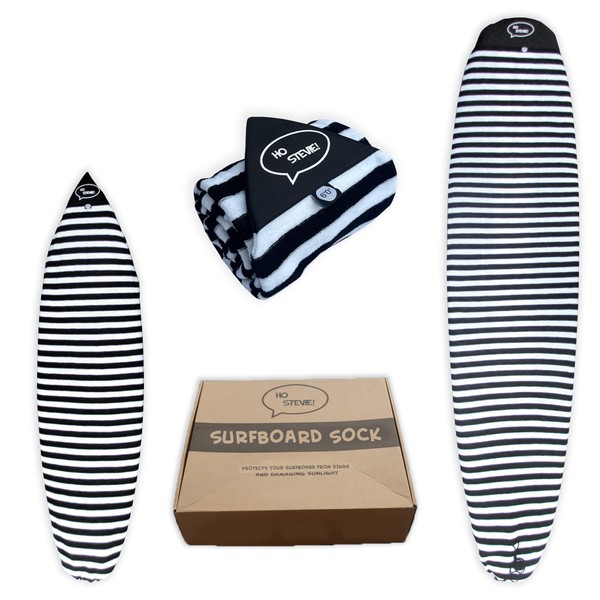 Ho Stevie! Surfboard Sock Cover - Light Protective Bag for your Surf Board (Black and White, 9'6")