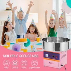 Electric Cotton Candy Maker Machine, Cotton Candy Machine Commercial, Candy Floss Machine with Stainless Steel Bowl and Sugar Scoop for Kids Birthday, Family Party, Pink