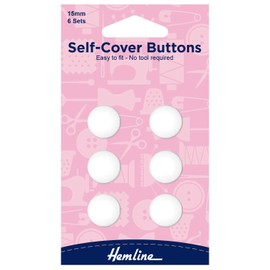Hemline Self Cover Plastic Buttons, 11mm, 15mm, 18mm, 22mm, 29mm,38mm, (15mm - 6 Buttons)