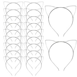 Lawie 20 Pack 5MM Cat Ear Hair Bands Silver Thin Plain Blank Hard Wire Metal Headbands Skinny Men Hairbands Hair Hoops Tiara Crown Frame Base Bands DIY Craft Party Costume Accessories for Women Girls