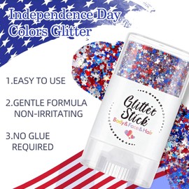 Pintura Facial con Bandera de EE.UU., Red White and Blue Body Glitter Stick, Purpurina reutilizable para cuerpo y cabello con 3 tatuajes, Ideal para Fiestas Patrias, Eventos Deportivos y Disfraces (A)
