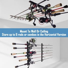 Aventik Vertical/Horizontal Fishing Rod Holder for Garage, Wall, Ceiling Holds Up to 6/12 Fishing Pole Holders (2 Pack Black)