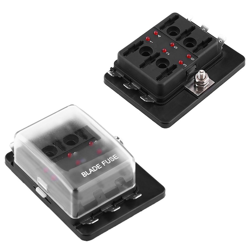 6 Way Circuit Blade Fuse Box Block Holder With LED
