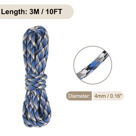 Rebower 550 Paracord Rope 10ft, 4mm Thin Paracord Nylon Cord 7-Strand Core [for Tent Camping Outdoor Gear] - Blue White