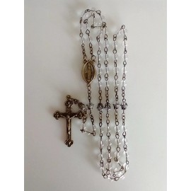 Catholic Rosary Clear Capped Pater Beads Bronze Color Tone Crucifix & Ctr