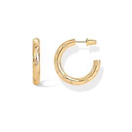 PAVOI 14K Yellow Gold Plated Star Shine Hoop Earrings for Women | Cubic Zirconia Celestial Chunky Hoops Earrings | 30mm