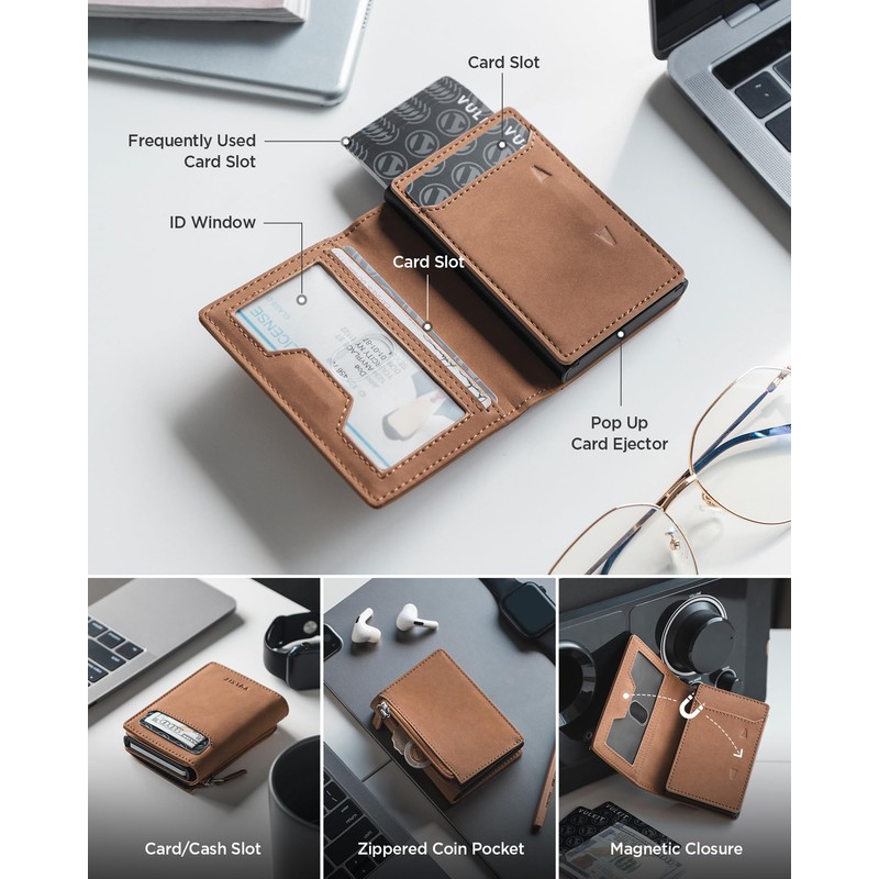 VULKIT Men's Card Holder for Max. 10 Cards with Sliding