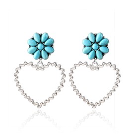 Silver Western Earrings Heart Turquoise Earrings for Women Western Dress for Women Boho Jewelry Gifts