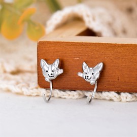 POPLYKE Corgi Half Huggic Hoop Earrings for Women Sterling Silver Corgi Earrings Animal Jewellery Gift for Girls, Sterling Silver, No Gemstone