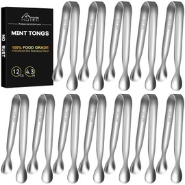 HOTEC Mini Sugar Tongs & Ice Tongs – 12-Pack 4.3" Stainless Steel Tongs for Coffee Bar, Tea Party, Appetizers, Desserts, Buffet – Food-Grade & Dishwasher Safe