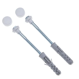 Toilet Pan Floor Fixing Kit With Coach Screws, Plastic Plugs and White Caps,10x80mm Standard WC Bolts, Bathroom Fitting Anchors Replacement for Pan Bidet Wash Basin Sanitary Repair set of 2 pcs