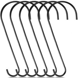 Dreecy 6 Pcs Tree Branch Hook 16 Inches Heavy Duty Rust-proof Metal Tree Hooks Bird Feeder Hook Garden Hook Large S Hooks for Hanging Bird Feeders,Baskets,Lanterns and Bicycles (Black)