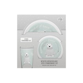 eBoutik - Childrens Christmas Lunch Set - Kids Set 3pc Winter Wonderland Dinnerwear - Plastic Reusable Bowl, Plate & Cup for Xmas Eve OR Dinner