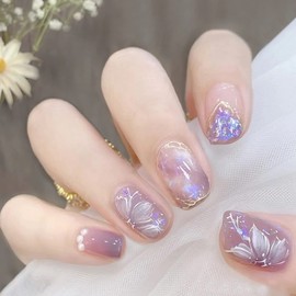 HAPVITAL 24 Pieces Popular Nail Tips, Nail Tips, Handmade Nail Tips, Glossy 3D, Japanese Style, Brides, Wedding False Nails, Nail Tips, Cute, Long, A2
