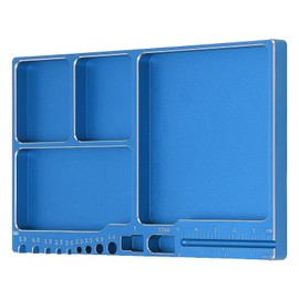 Magnetic Screw Tray, Aluminium Alloy Large Space Sturdy Durable RC Repair Tool Tray for RC Car(Blue)