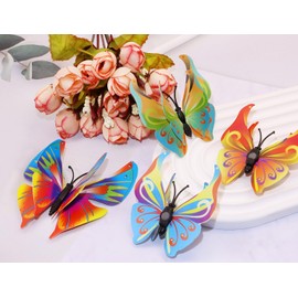 Tupalizy 12PCS Double Wings 3D Butterfly Wall Stickers Decals DIY Art Crafts Decorations for Windows Refrigerator Bedroom Classroom Bathroom Home Office Birthday Party Decor (Assorted Color)