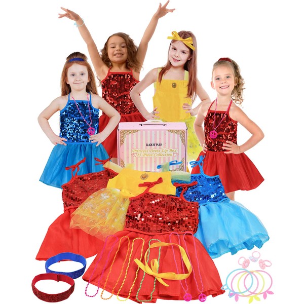 Click N' Play Princess Dress-Up Clothes for Little Girls, 25 Accessories | Toddler Pretend Play, Little Girl Toys/Gifts | Princess Dresses for Girls | Sequin Dress, Party Dress | Birthday Gift Set