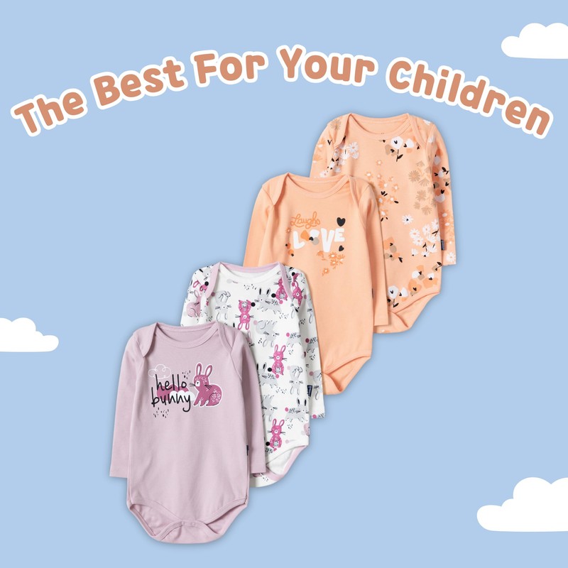 rise&Raba Baby Bodysuit Clothes 4 Pcs | 100% Cotton Long
