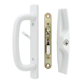 FPL Veranda Sliding Glass Door Handle Set with Mortise Lock, White, Keyed, 3-15/16” Screw Holes, 1-3/4” Door Thickness