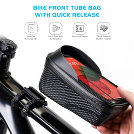 Aomiun Bike Top Tube Bag, Hard Shell Design for Riding, Water Proof with Quick Release, Bike Phone Holder and TPU Touchscreen for Smartphone Under 6.8 Inches, Compatible with (1L)