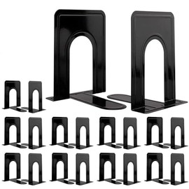 Jekkis sujetalibros de metal, 10 pares/20 sujetalibros resistentes, 6.69 x 5.7 x 4.9 pulgadas, soporte para sujetalibros negro, sujetalibros antideslizantes para estantes, oficina y hogar