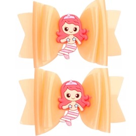 2Pcs Waterproof Jelly Hair Bow on Clip - Girls (3 Inch Bow, 3" Orange Bow)