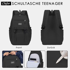 Clufar School Backpack Teenager Boys Girls Lightweight School Bag Waterproof Laptop Backpack School Multi Bag Comfortable School Bag School Bag Backpack School Backpacks Women Men Large, black