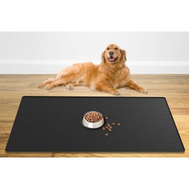 48" x 32" XXXL Largest Pet Food Mat, Silicone Dog Mats for Food and Water, Nonslip Pet Feeding Mats for Floors,Dog Cat Bowl Mat with Raised Edges, Black