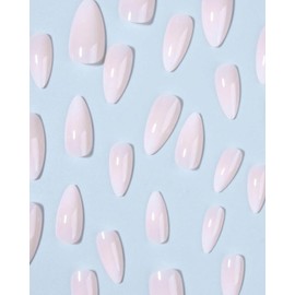 24-Piece Press On Nails Set, Medium Almond French Tips with Silver Glitter and Stars, Pink Nude, Includes Nail Glue and File (24-Piece Press On Nails Set, Long Almond Shape, White-Pink Gradient, with Nail Glue and File)