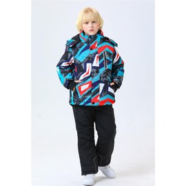 WOWULOVELY Big Boy's 2-Piece Colorblock Snow Pants and Jacket Snowsuit Ski Suit Waterproof Windproof Ski Jacket Colorful Unisex (6, 56 Black)