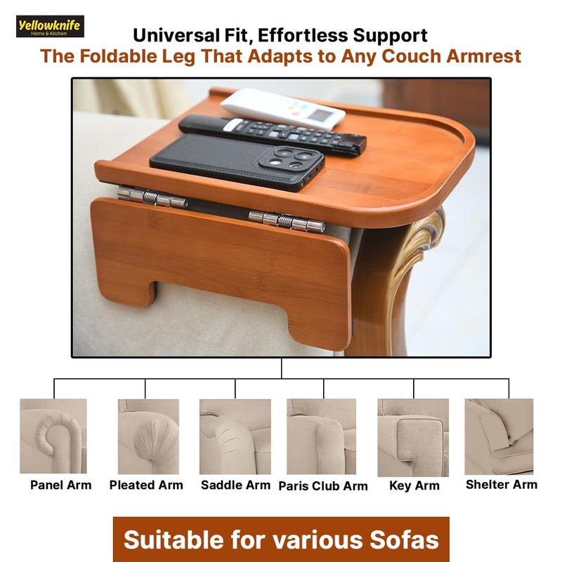 Premium Bamboo Sofa Arm Tray Table -Wooden Couch Arm Tray