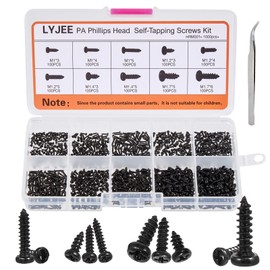 LYJEE Small Screws Assortment Kit, 1000pcs Miniature Phillips Replacement Screws for Glasses Watch Clock, 10 Kinds M1 M1.2 M1.4 M1.7 Phillips Head Self-Tapping Screws