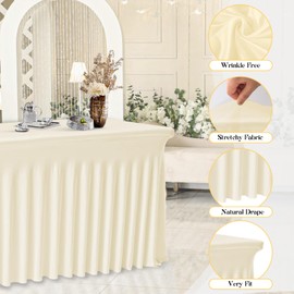 GEWONELIFE 2 Pack Ivory Rectangle Tablecloths, Washable Stretch Fitted Spandex Table Covers for 6FT Tables, Wrinkle-Free & Reusable Table Cloths,Ideal for Parties, Banquets, Wedding, Buffet,Events