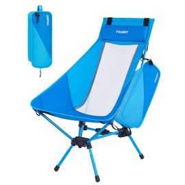 TOURIT Portable Folding Camping Backpack Chair with Head Support, High Back Stable Compact Outdoor Chair for Beach Picnic Travel Hiking, Supports 380 Lbs, Blue