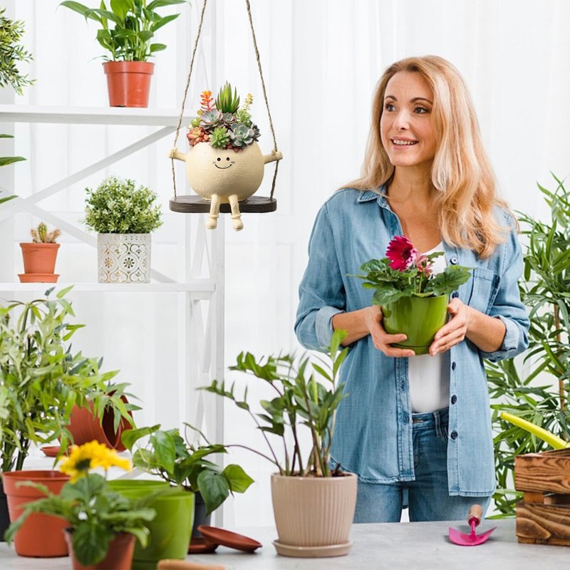 ZDNT Hanging Flower Pots with Swing Face, Swing Face Planter,