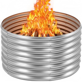 Jotesnew 48 inch Fire Pit Ring, 4x4x2FT Galvanized Fire Ring, Wood Burning Fire Pits Ring, Outdoor Fireplace Height 2FT, Round Camp Fire Ring, Bonfire Pit for Camping, Backyard (4x4x2FT)