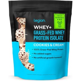 LEGION Whey+ Whey Isolate, Cookies & Cream, 30 Servings, Grass-Fed, Sugar Free