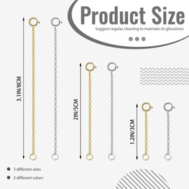 Yitexin 6 Pieces Gold & Silver Bracelet Necklace Extender with Clasp, 1.2", 2" & 3.1" Jewelry Chain Extenders for Necklaces, Anklets & Crafts