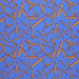 Mook Fabrics Cotton Back to School Tossed Pencils, Blue Cut by The yard