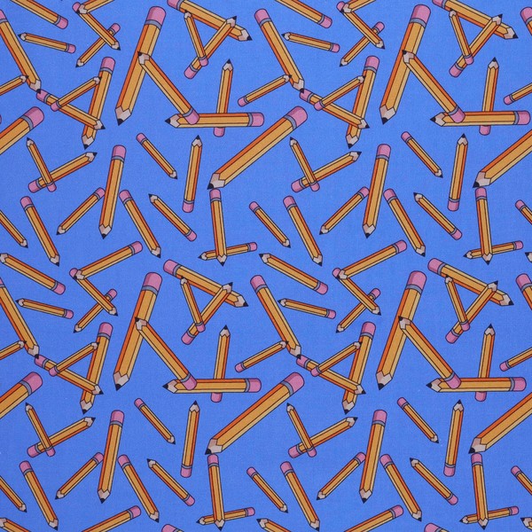 Mook Fabrics Cotton Back to School Tossed Pencils, Blue Cut
