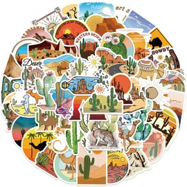 Travel Stickers,Desert Stickers Adventure Aesthetic Outdoor Stickers,50Pcs Camel Cactus Stickers Waterproof Vinyl Nature Stickers for Water Bottles Laptop Scrapbook,Travel Stickers for Kids Teens