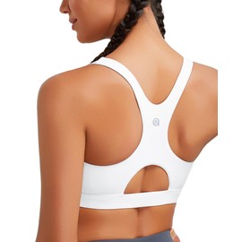 RUNNING GIRL Sports Bras for Women High Support,Racerback High Impact White Sports Bra Moulded Cup Workout Bra Push up(WX3047 White S)