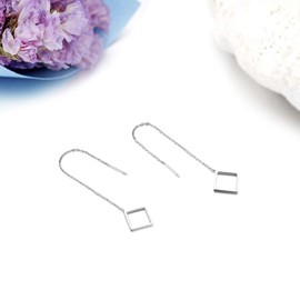 JewelryWe Jewellery Pull Through Earrings Stainless Steel Cross Star of David Long Chain Threader Ear Line Earrings for Women Girls Silver Gold Rose Gold, Stainless Steel