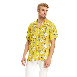 Matchable Family Hawaiian Luau Shirts, Garden Poppy Yellow, Men, Large