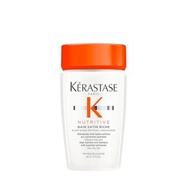 KÉRASTASE Bain Satin Riche | Shampoo para Cabello Muy Seco | Limpia Profundamente, Restaura la Nutrición e Hidrata el Cabello | Con Proteínas de origen vegetal y Niacinamida | Tamaño Viaje 80ml