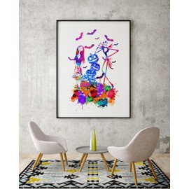 Uhomate Jack Sally Nightmare Before Christmas Pumpkin King Home Canvas Prints Wall Art Inspirational Quotes Wall Decor Living Room Bedroom Bathroom Artwork C043 (5X7)