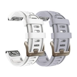 PCAVO 20mm Watch Band for Garmin fenix 5s 6s 7s pro solar Quick Fit 20 silicone bands replacements with light Soft gold buckle for garmin epix pro gen 2 42 Descent Mk2s/3 Short Women White Powder Grey