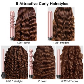 USHOW Curling Iron, Curling Wand Set, Instant Heat Up Hair Curler with Interchangeable Tourmaline Ceramic Barrels 0.35" to 1.25"